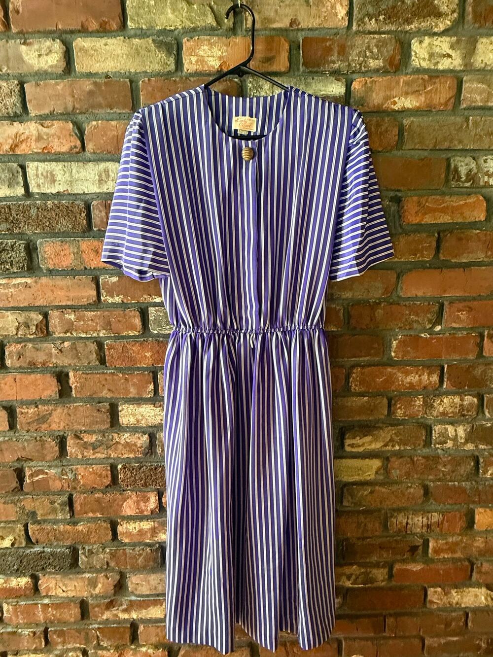 Vintage Lady Carol of New York 1980s Purple & White Striped Midi Dress